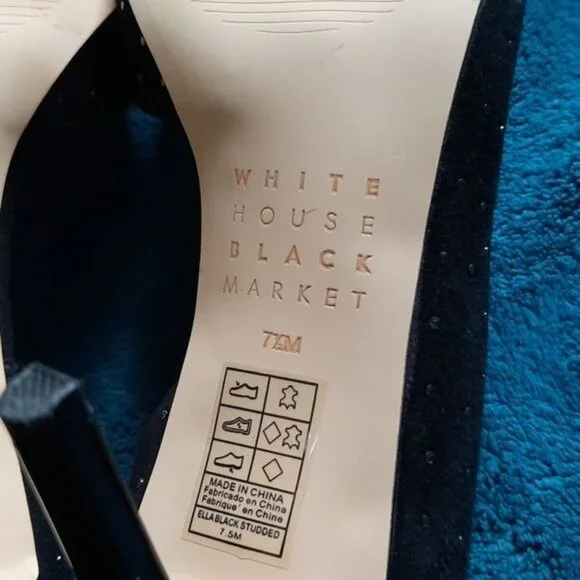 White House Black Market Black Ella Studded Velvet High Heel Open Pumps Size 7.5 - Picture 9 of 11